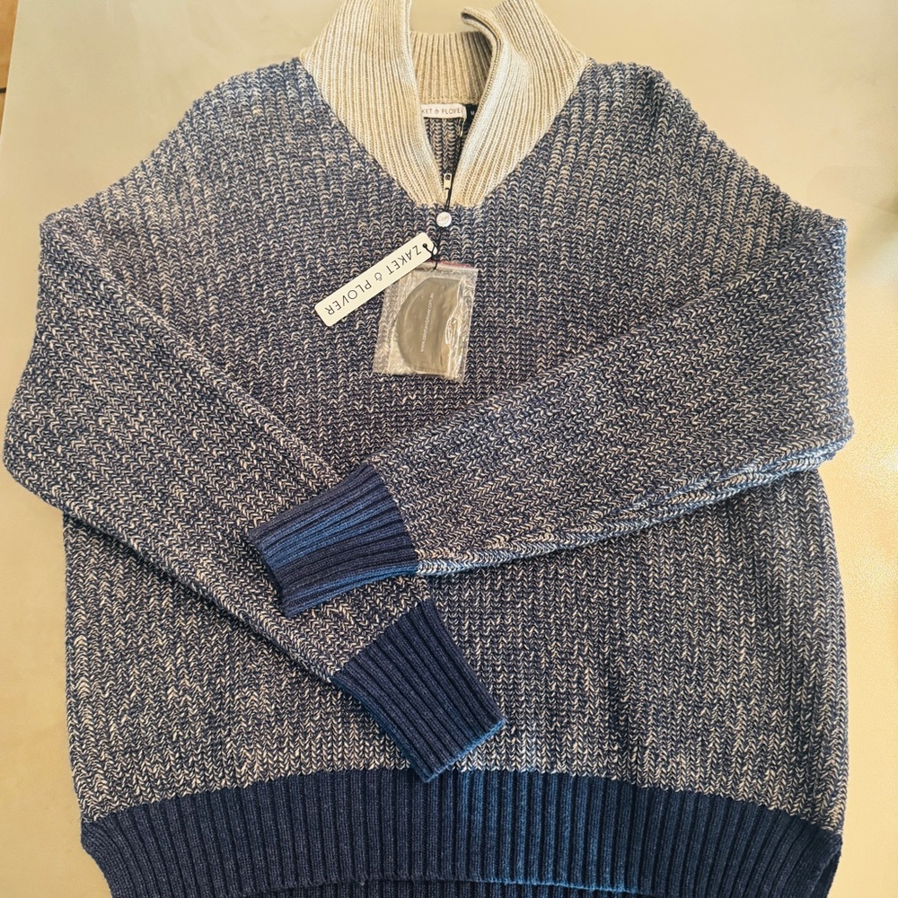 Lamb & Bonor Blue Zip-Up Sweater for Women